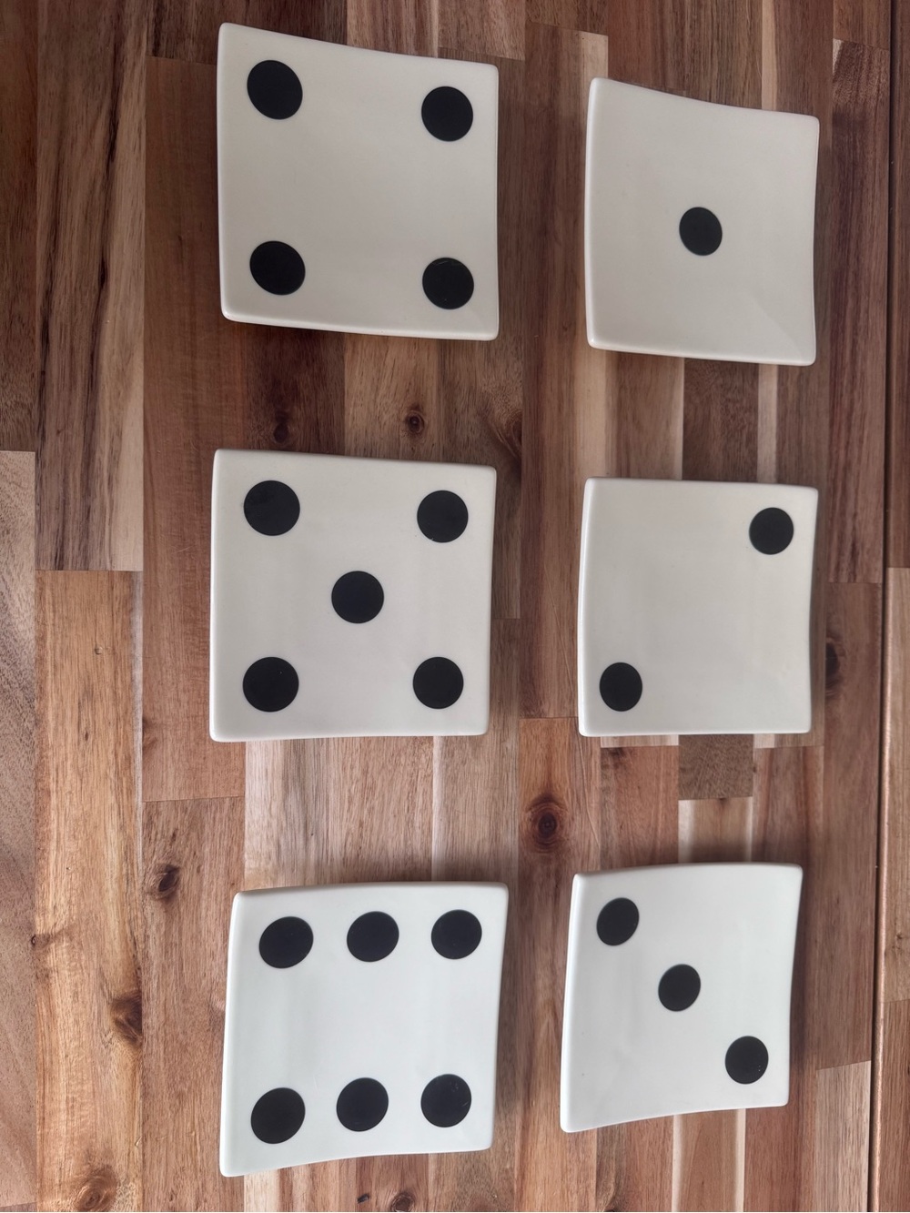 White Ceramic dice Dot Appetizer Plates - Set of 6 RH